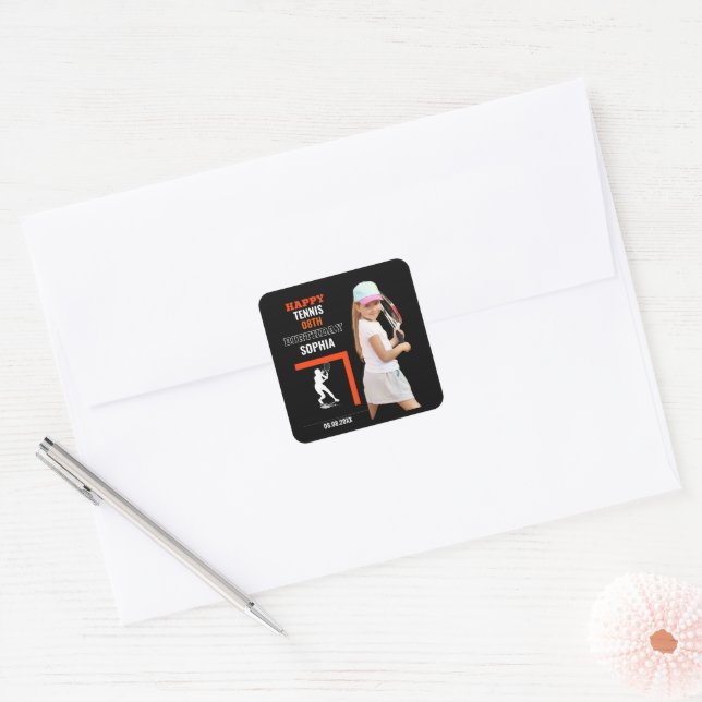 Tennis Birthday, Tennis Girl Player  Square Sticker (Envelope)