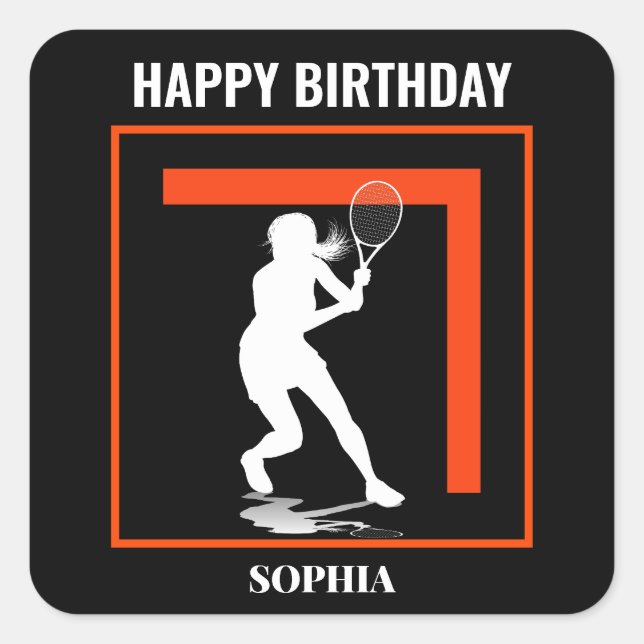 Tennis Birthday, Tennis Girl Player  Square Sticker (Front)