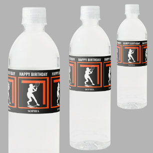 Tennis Birthday, Tennis Girl Player Water Bottle Label