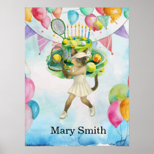 Tennis birthday themed for Siamese Cat lovers Poster