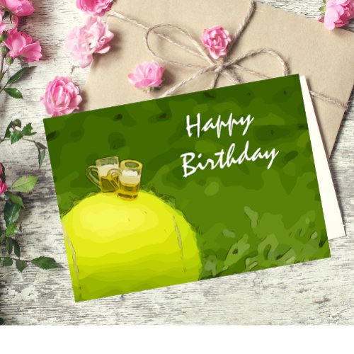 Tennis Birthday with ball and glass of beer Postcard