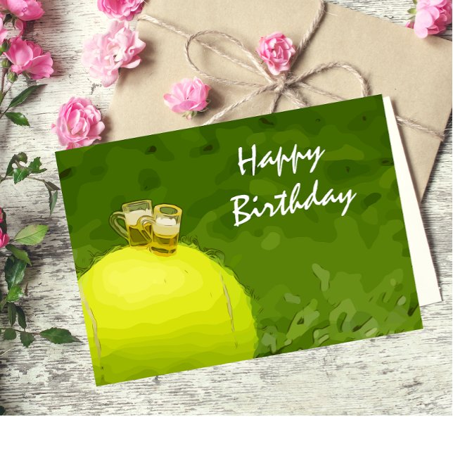 Tennis Birthday with ball and glass of beer Postcard (Creator Uploaded)