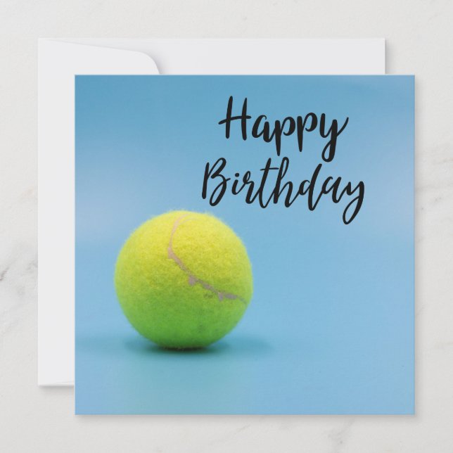 Tennis Birthday with  ball and  Racket on Blue Card (Front)