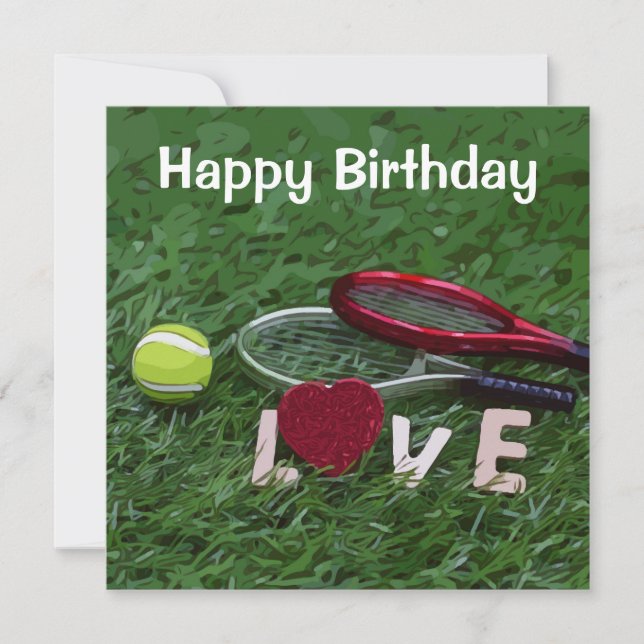 Tennis Birthday with  ball and  Racket on Green Card (Front)