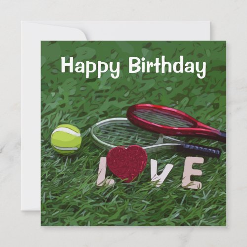 Tennis Birthday with  ball and  Racket on Green Card