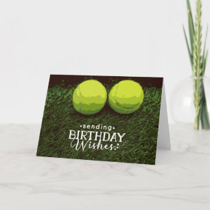 Tennis Birthday with ball on green grass Card