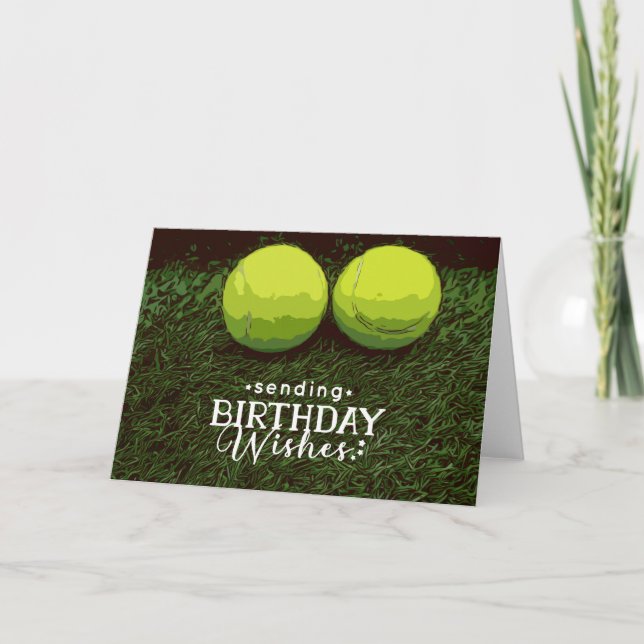 Tennis  Birthday with ball on green grass Card (Front)