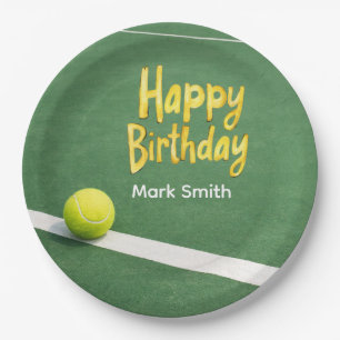 Tennis Birthday with ball on the court Paper Plates