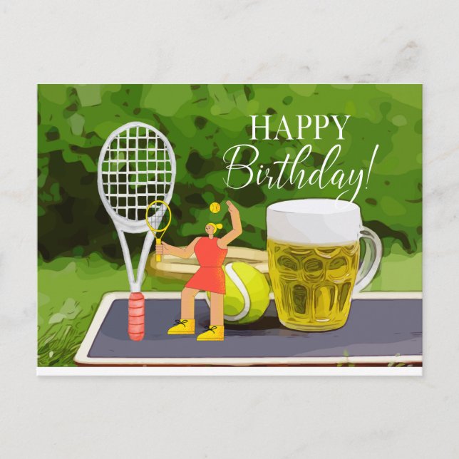 Tennis Birthday with Beer and ball racket for Mom  Postcard (Front)