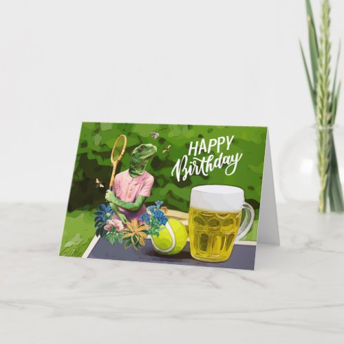 Tennis Birthday with Beer and ball racket Funny   Card