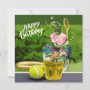 Tennis Birthday with Beer and ball racket on green