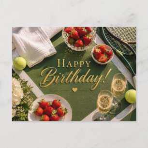 Tennis Birthday with Champagne and Strawberries Postcard