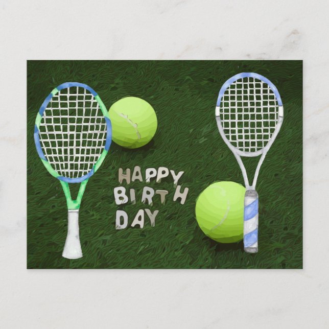 Tennis Birthday with tennis balls are on green Postcard (Front)