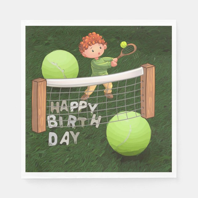 Tennis Birthday with tennis balls for boy player   Napkins (Front)