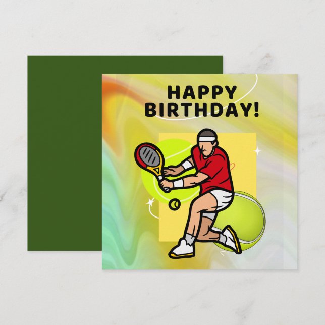 Tennis Birthday with Tennis Player on Ball Card (Front/Back)