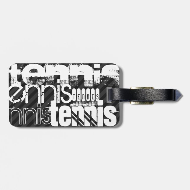 Tennis; Black & Dark Gray Stripes Luggage Tag (Back Horizontal)