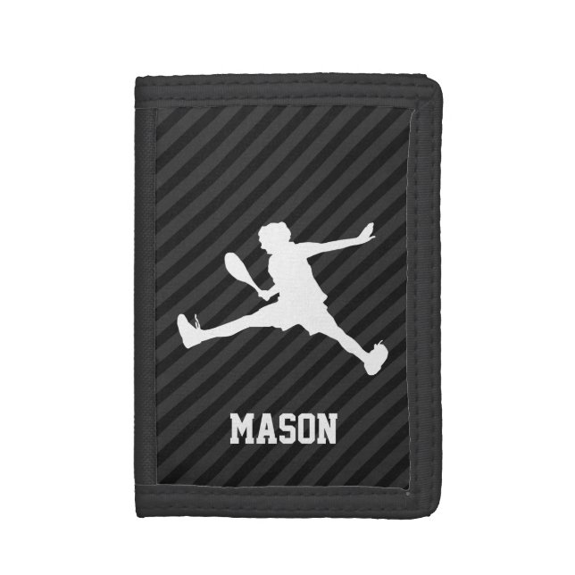 Tennis; Black & Dark Gray Stripes Trifold Wallet (Front Vertical)