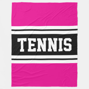 TENNIS Bold Fun Bright Pink Black Racing Stripes Fleece Blanket