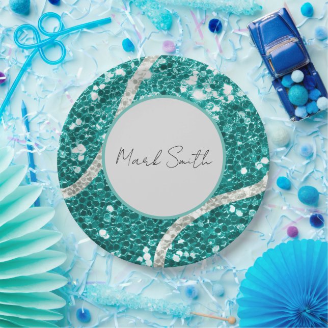 Tennis Boy  Baby Shower Sequin Tennis ball  Paper Plates (Party)