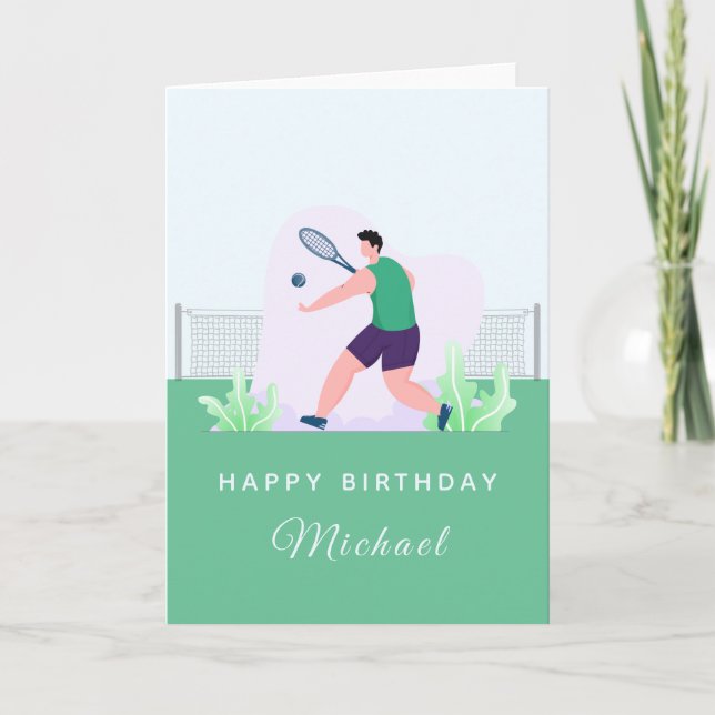 Tennis Boy Birthday Player Coach Green Grass Sport Card (Front)