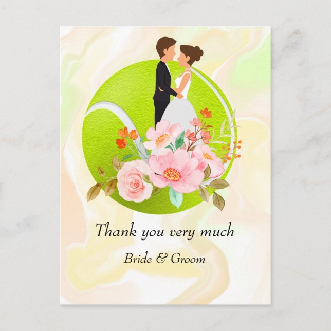 Tennis Bride and Groom on Tennis Ball for Wedding  Postcard (Front)