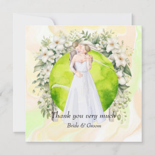 Tennis Bride and Groom on Tennis Ball for Wedding Thank You Card