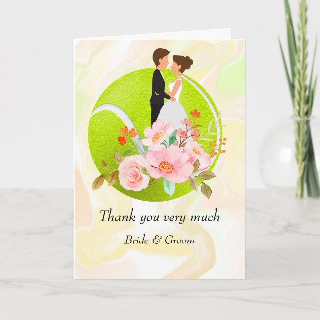 Tennis Bride and Groom on Tennis Ball for Wedding  Thank You Card (Front)