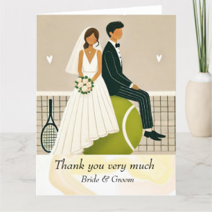 Tennis Bride and Groom on Tennis Ball for Wedding  Thank You Card