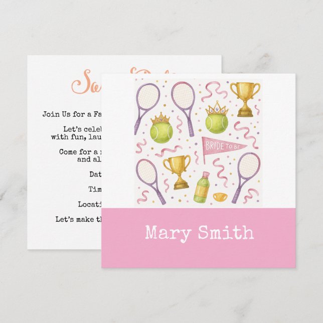 Tennis Bride to be Bachelorette Party  Save The Date (Front/Back)