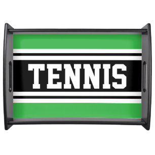 TENNIS Bright Green Black White Racing Stripes Serving Tray