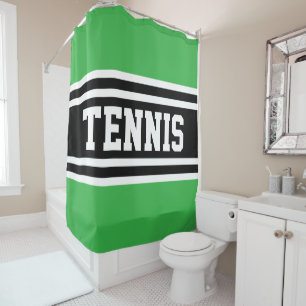 TENNIS Bright Green Black White Racing Stripes Shower Curtain