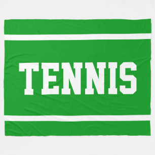 TENNIS Bright Green Sporty White Text Stripes Fleece Blanket