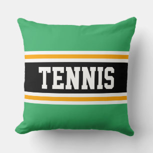 TENNIS Bright Kelly Green Black Orange Stripes Throw Pillow