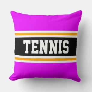 TENNIS Bright Pink Black Athletic Racing Stripes Throw Pillow