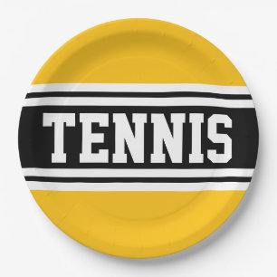 TENNIS Bright Yellow Orange Black Racing Stripes Paper Plates