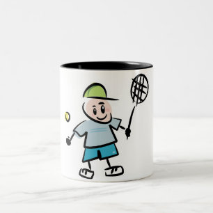Tennis Cartoon Two-Tone Coffee Mug