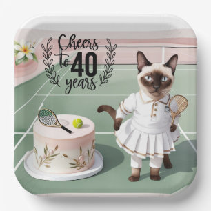 Tennis Cat 40th Birthday Party with Cake Paper Pl Plates