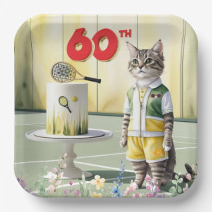 Tennis  Cat 60th Birthday Party with Cake Paper Plates