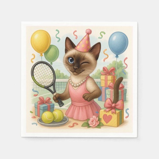 Tennis Cat Paw-some Birthday Party Napkins (Front)