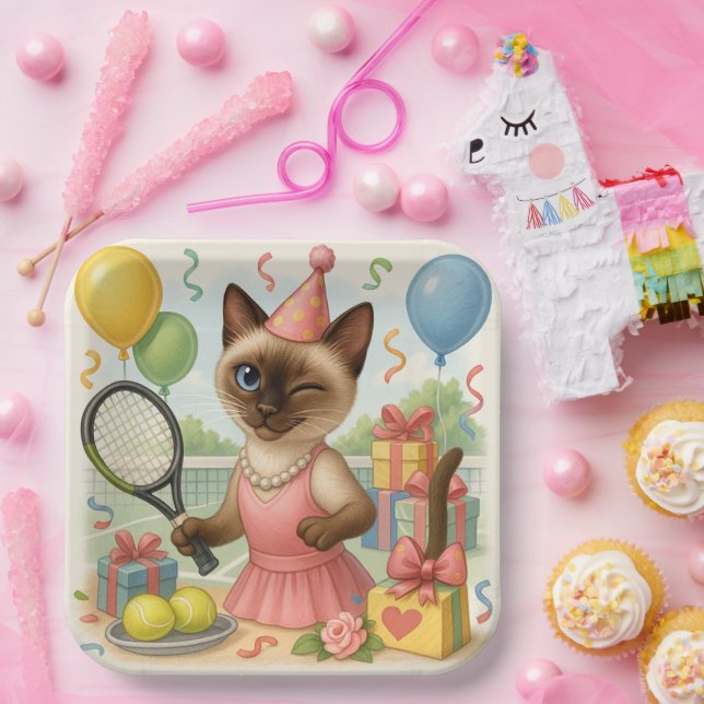Tennis Cat Paw-some Birthday Party Paper Plates (Party)