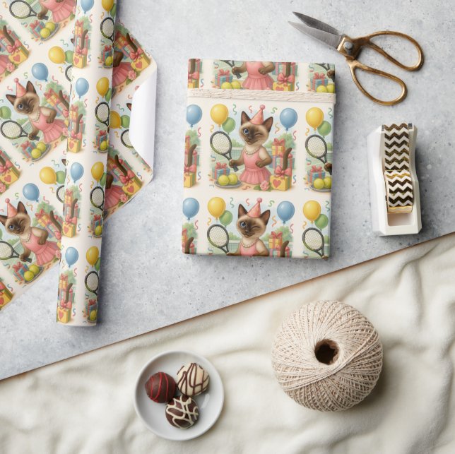 Tennis Cat Paw-some Birthday Party Wrapping Paper (Crafts)