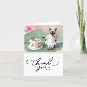 Tennis Cat Player at the court watercolor Thank You Card
