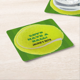 Tennis Celebration Have a Ball Square Paper Coaster