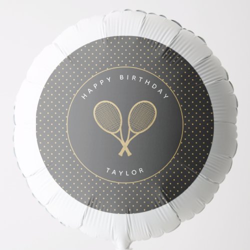 Tennis Chic Party Sports Custom Name Gray and Gold Balloon