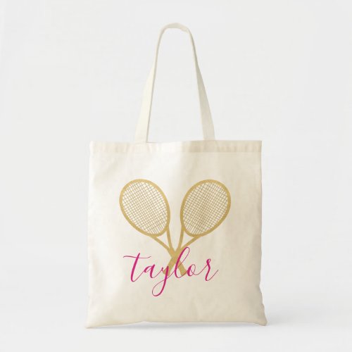 Tennis Chic Pink Gold Personalized Name  Tote Bag