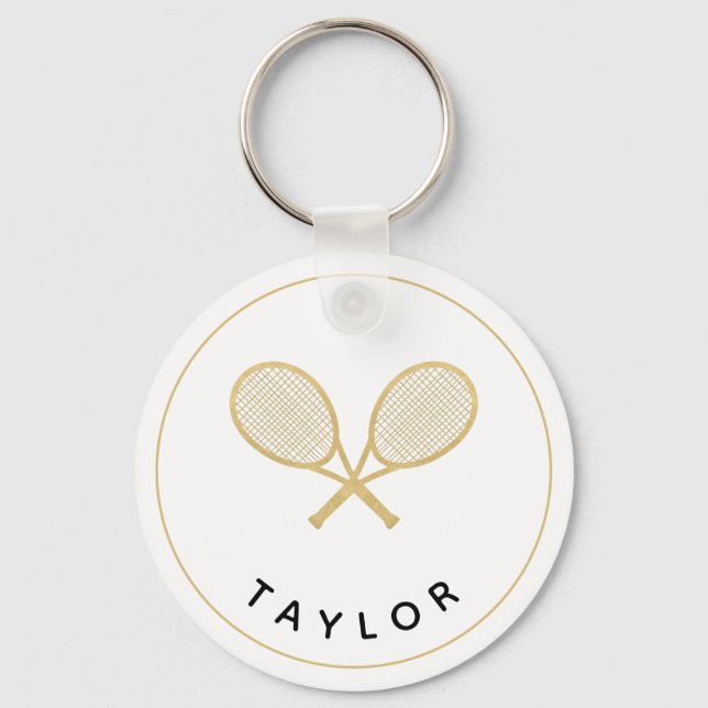 Tennis Chic Player Gift Black and Gold Custom Keychain (Front)