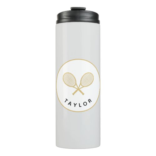 Tennis Chic Player Gift Black and Gold Custom Thermal Tumbler