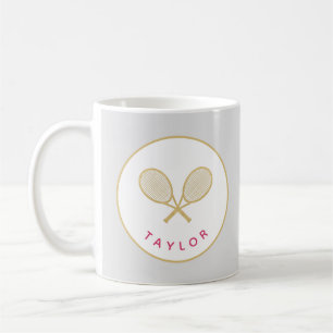 Tennis Chic Player Gift Pink and Gold Custom Coffee Mug
