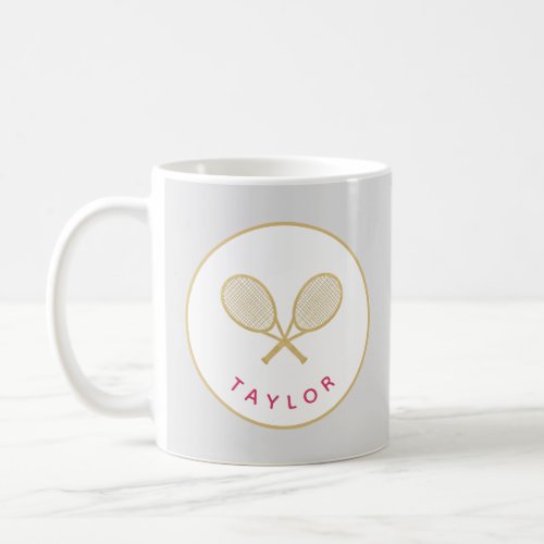 Tennis Chic Player Gift Pink and Gold Custom Coffee Mug