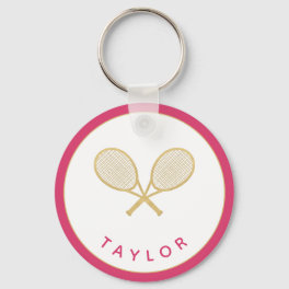 Tennis Chic Player Gift Pink and Gold Custom Keychain